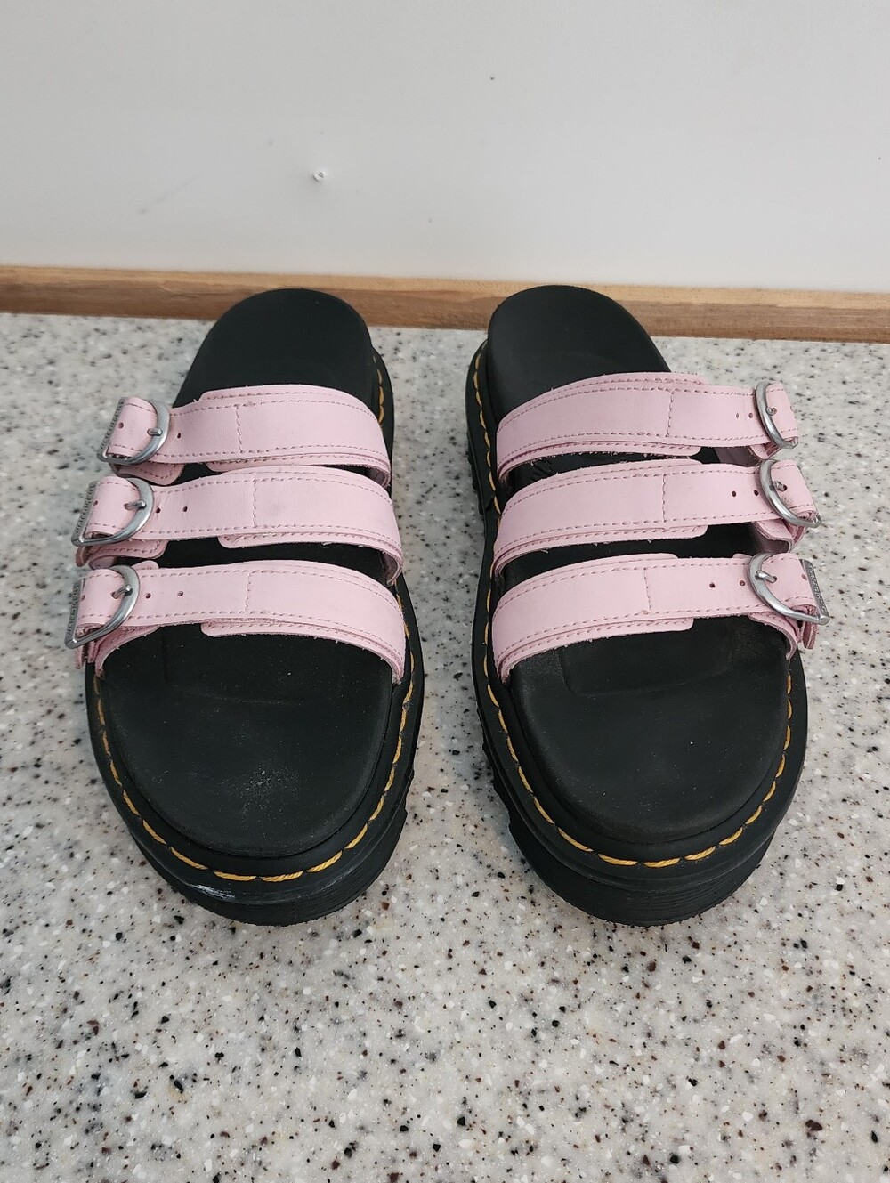 Dr. Martens Blair Slide Sandals Pink Triple-Buckle Platforms Size 9